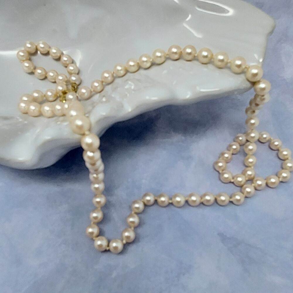 Vintage Monet Faux Pearls 6mm Hand Knotted Glass 23" Signed Classic Minimalist